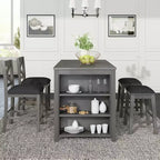 Whisen Farmhouse 5-Pieces Counter Height Dining Set with 2 Stools and 2 Chairs