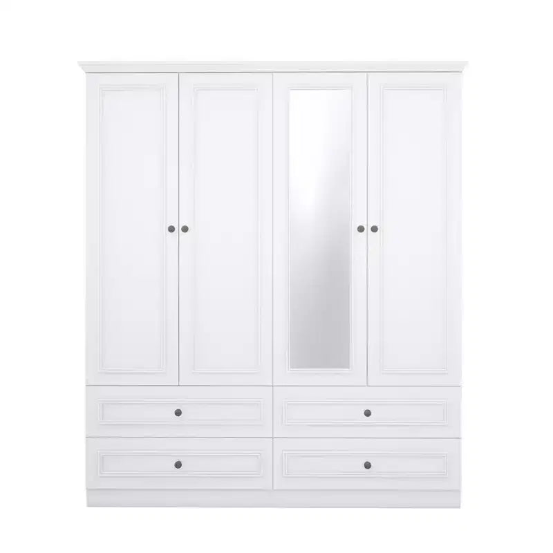 Keloyid White Wood 61.42 in. Armoire with 4 Drawers and 2 Shelves
