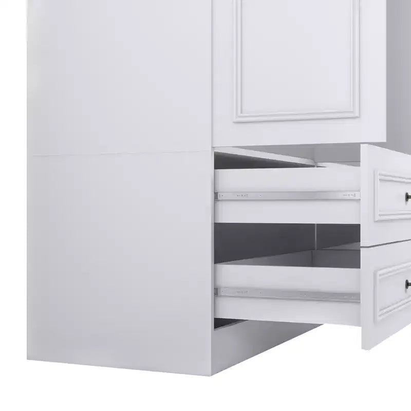 Armadio Keloyid in legno bianco da 156 cm con 4 cassetti e 2 ripiani
