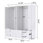 Armadio Keloyid in legno bianco da 156 cm con 4 cassetti e 2 ripiani