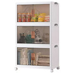 VECELO 3/4/5 Pack Stackable Storage Bins with Lid & Lockable Wheels, Foldable PP Storage Cabinet Home Organizer