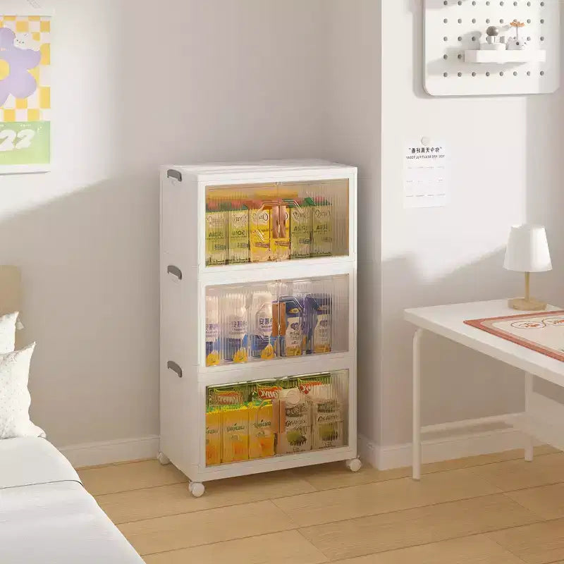 VECELO Pacco da 3/4/5 Contenitori Impilabili con Coperchio e Ruote Bloccabili, Mobile Contenitore Pieghevole in PP per l'Organizzazione Domestica