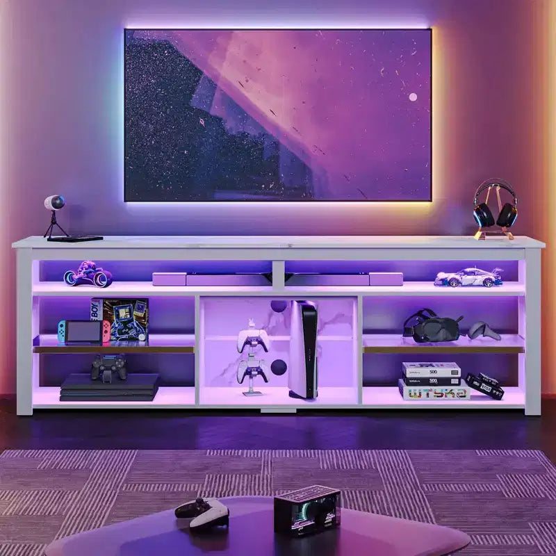 Bestier 70 Mobile da Intrattenimento Gaming per TV fino a 75 pollici, Porta TV a LED per PS5, Consolle TV Alta con Ripiani