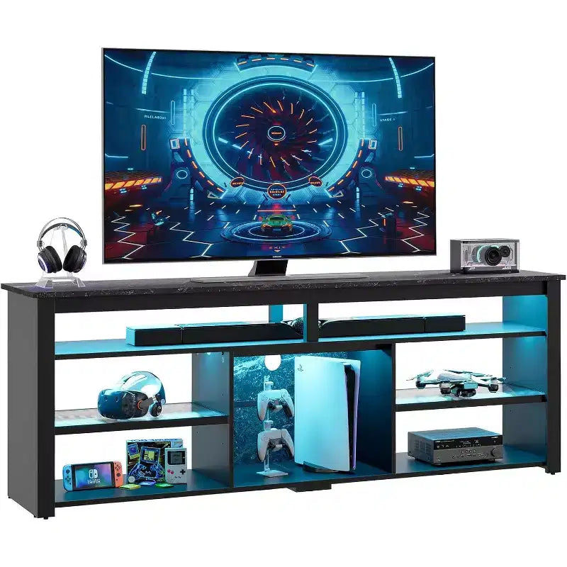 Bestier 70 Mobile da Intrattenimento Gaming per TV fino a 75 pollici, Porta TV a LED per PS5, Consolle TV Alta con Ripiani