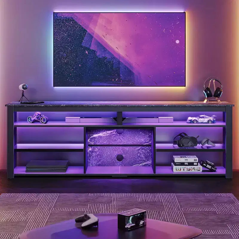 Bestier 70 Mobile da Intrattenimento Gaming per TV fino a 75 pollici, Porta TV a LED per PS5, Consolle TV Alta con Ripiani