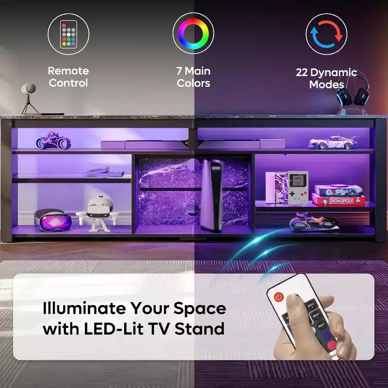 Bestier 70 Mobile da Intrattenimento Gaming per TV fino a 75 pollici, Porta TV a LED per PS5, Consolle TV Alta con Ripiani