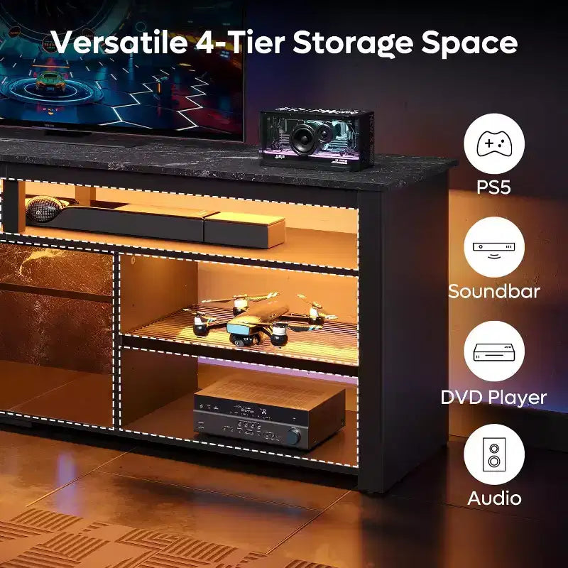 Bestier 70 Mobile da Intrattenimento Gaming per TV fino a 75 pollici, Porta TV a LED per PS5, Consolle TV Alta con Ripiani