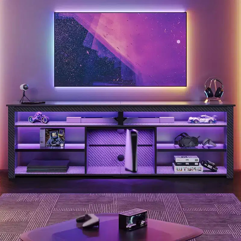 Bestier 70 Mobile da Intrattenimento Gaming per TV fino a 75 pollici, Porta TV a LED per PS5, Consolle TV Alta con Ripiani