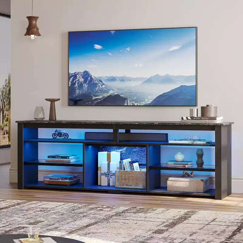 Bestier 70 Mobile da Intrattenimento Gaming per TV fino a 75 pollici, Porta TV a LED per PS5, Consolle TV Alta con Ripiani