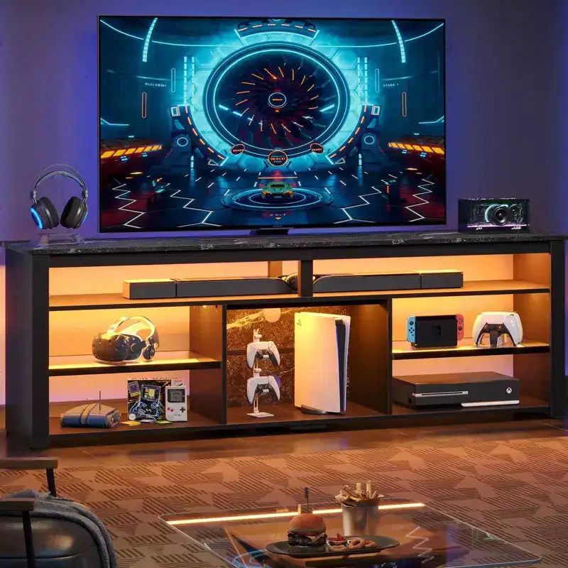 Bestier 70 Mobile da Intrattenimento Gaming per TV fino a 75 pollici, Porta TV a LED per PS5, Consolle TV Alta con Ripiani