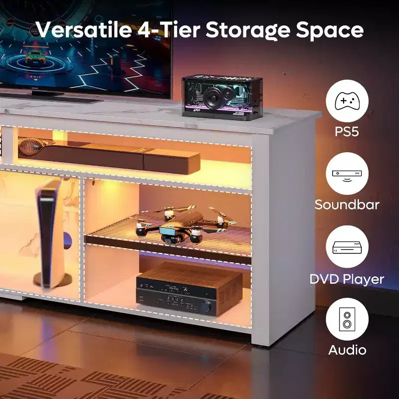 Bestier 70 Mobile da Intrattenimento Gaming per TV fino a 75 pollici, Porta TV a LED per PS5, Consolle TV Alta con Ripiani