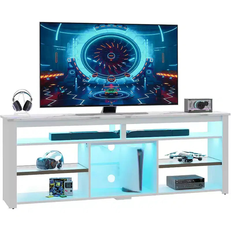 Bestier 70 Mobile da Intrattenimento Gaming per TV fino a 75 pollici, Porta TV a LED per PS5, Consolle TV Alta con Ripiani