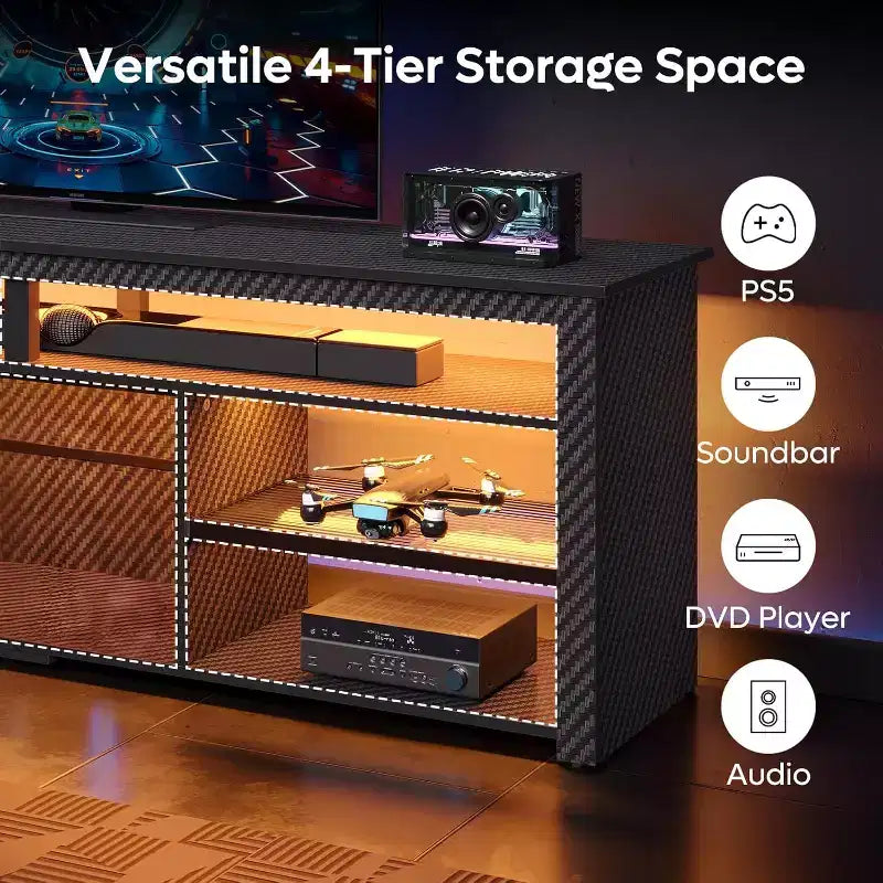 Bestier 70 Mobile da Intrattenimento Gaming per TV fino a 75 pollici, Porta TV a LED per PS5, Consolle TV Alta con Ripiani
