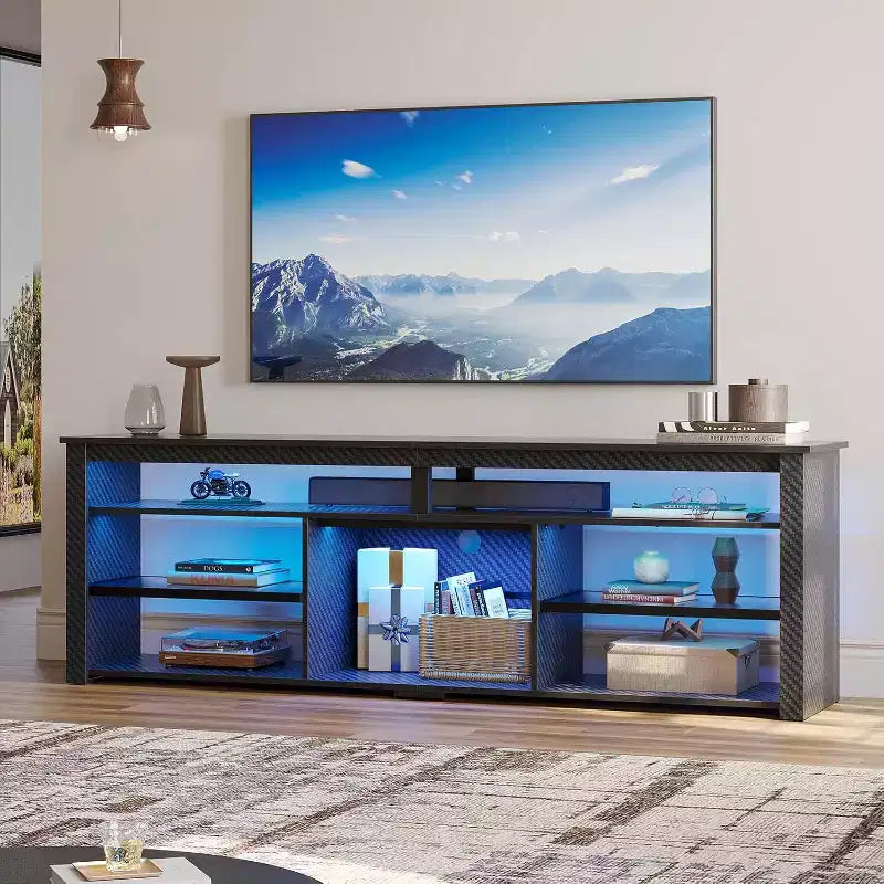 Bestier 70 Mobile da Intrattenimento Gaming per TV fino a 75 pollici, Porta TV a LED per PS5, Consolle TV Alta con Ripiani