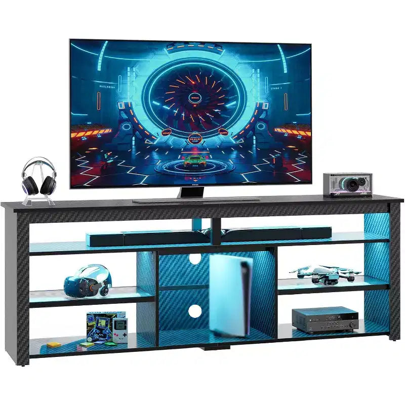 Bestier 70 Mobile da Intrattenimento Gaming per TV fino a 75 pollici, Porta TV a LED per PS5, Consolle TV Alta con Ripiani