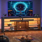 Bestier 70 Gaming Entertainment Center for TV up to 75, LED TV Stand for PS5, Tall TV Console with Shelves