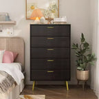 Hitow Modern Dresser with Metal Feet and Handles 5 Drawer Chest of Drawers