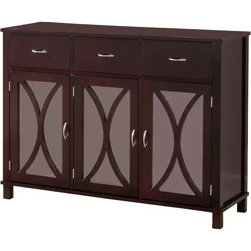 Kings Brand Furniture - Credenza/Buffet 3 ante, ante a specchio/espresso