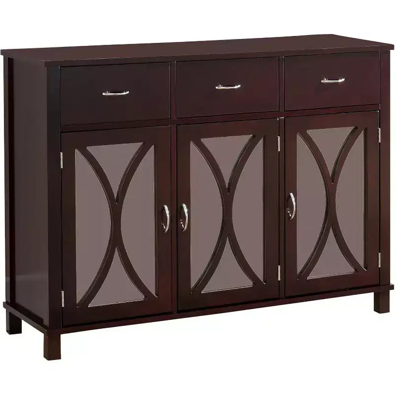 Kings Brand Furniture - Credenza/Buffet 3 ante, ante a specchio/espresso
