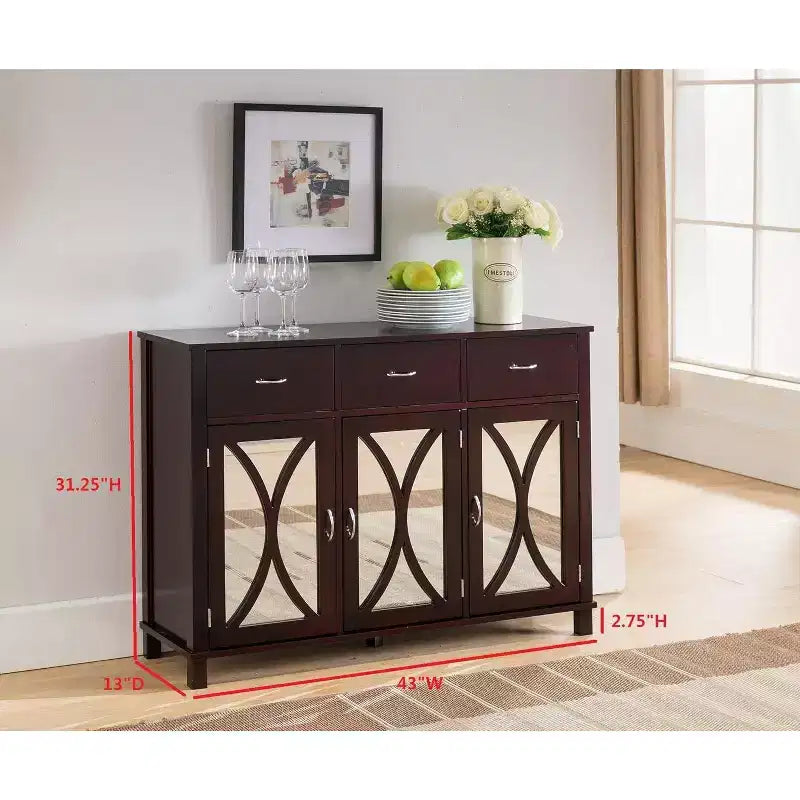 Kings Brand Furniture - Credenza/Buffet 3 ante, ante a specchio/espresso