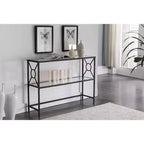 Kings Brand Loyd Texture Black Metal Entryway Console Sofa Table with Glass Shelf