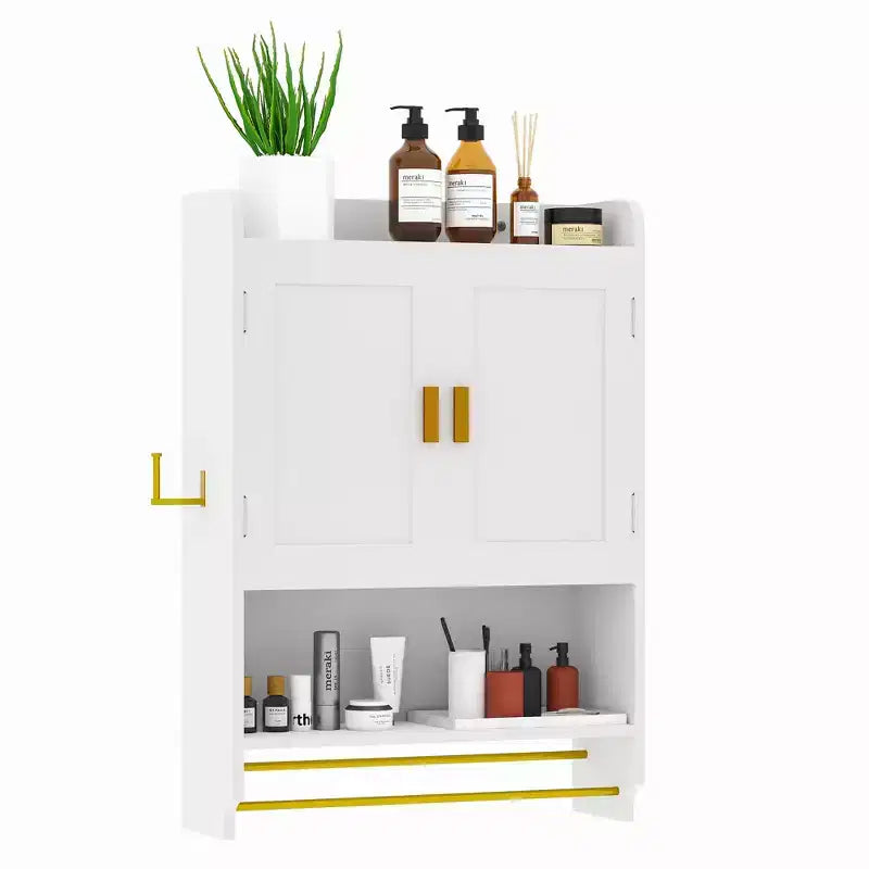 VECELO Bathroom Storage Cabinet Free Standing Floor Cabinet or Wall Mount Storage Organizer with 2 Doors and 1 Open Shelf White