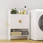 VECELO Mobiletto Contenitore da Bagno, Mobiletto a Terra Indipendente o Organizzatore da Parete con 2 Ante e 1 Ripiano Aperto, Bianco