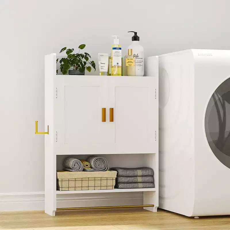 VECELO Mobiletto Contenitore da Bagno, Mobiletto a Terra Indipendente o Organizzatore da Parete con 2 Ante e 1 Ripiano Aperto, Bianco