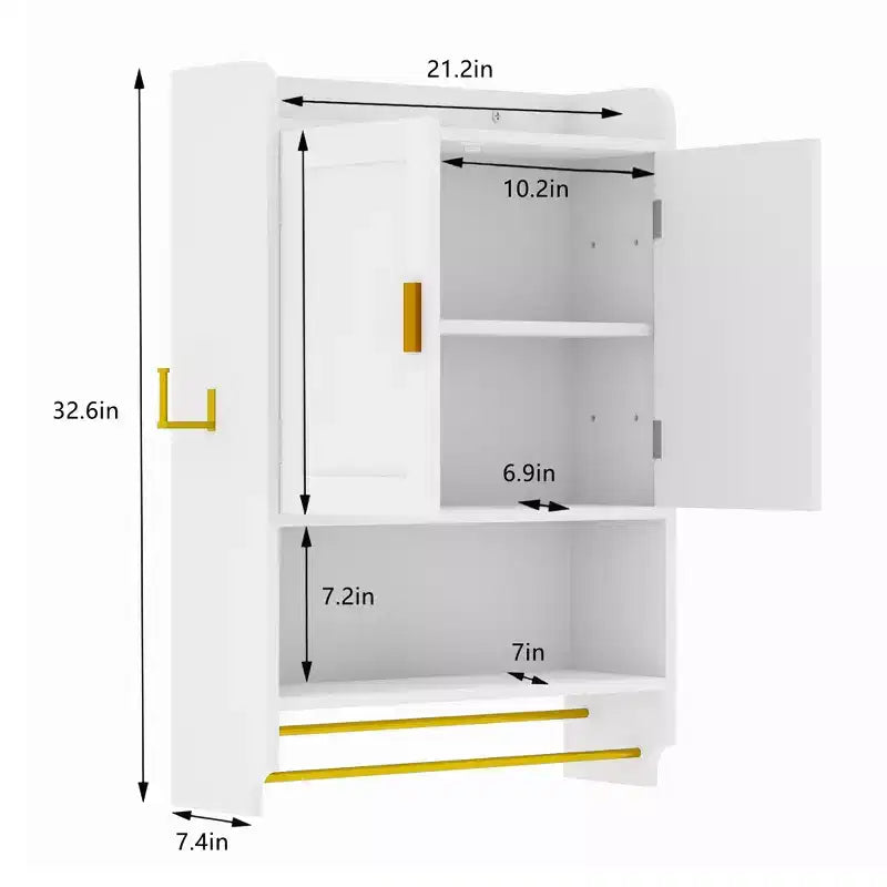 VECELO Mobiletto Contenitore da Bagno, Mobiletto a Terra Indipendente o Organizzatore da Parete con 2 Ante e 1 Ripiano Aperto, Bianco