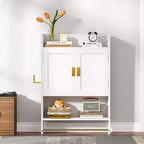 VECELO Mobiletto Contenitore da Bagno, Mobiletto a Terra Indipendente o Organizzatore da Parete con 2 Ante e 1 Ripiano Aperto, Bianco