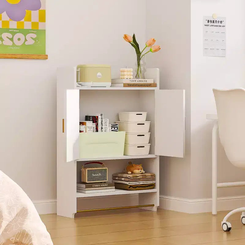VECELO Mobiletto Contenitore da Bagno, Mobiletto a Terra Indipendente o Organizzatore da Parete con 2 Ante e 1 Ripiano Aperto, Bianco