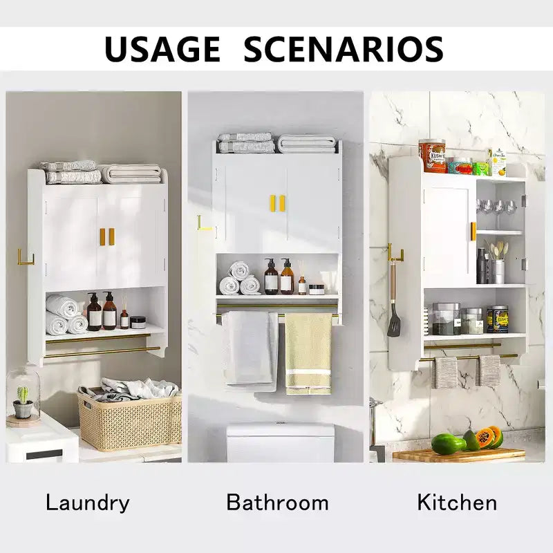 VECELO Mobiletto Contenitore da Bagno, Mobiletto a Terra Indipendente o Organizzatore da Parete con 2 Ante e 1 Ripiano Aperto, Bianco