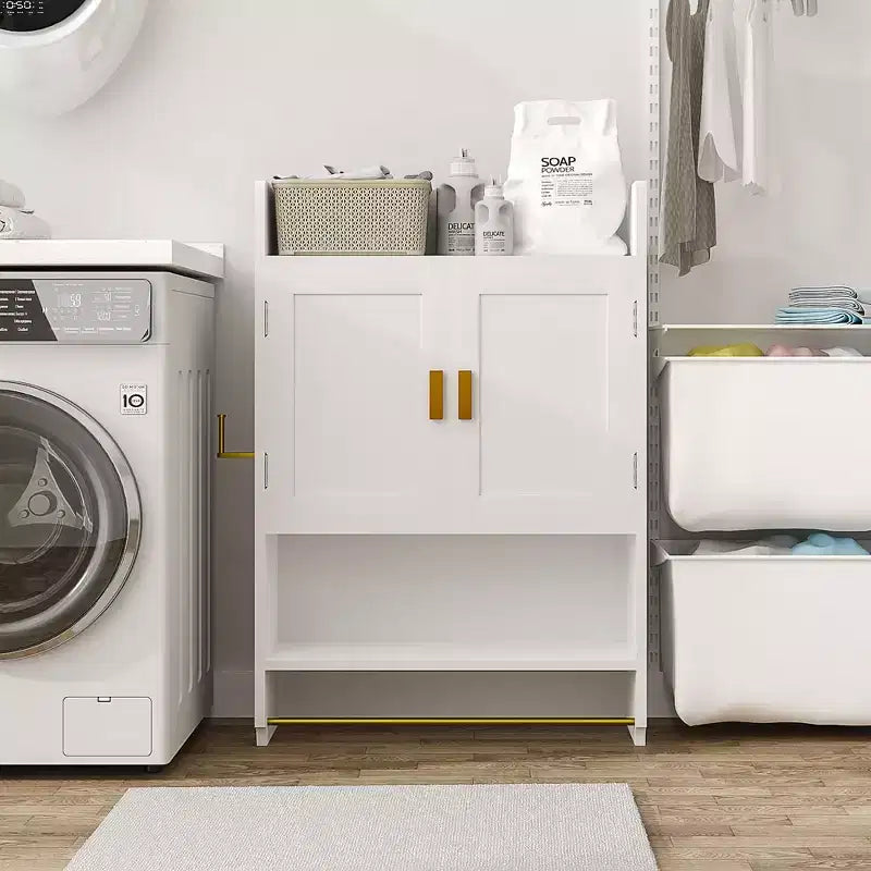 VECELO Mobiletto Contenitore da Bagno, Mobiletto a Terra Indipendente o Organizzatore da Parete con 2 Ante e 1 Ripiano Aperto, Bianco