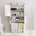 VECELO Mobiletto Contenitore da Bagno, Mobiletto a Terra Indipendente o Organizzatore da Parete con 2 Ante e 1 Ripiano Aperto, Bianco