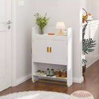 VECELO Mobiletto Contenitore da Bagno, Mobiletto a Terra Indipendente o Organizzatore da Parete con 2 Ante e 1 Ripiano Aperto, Bianco