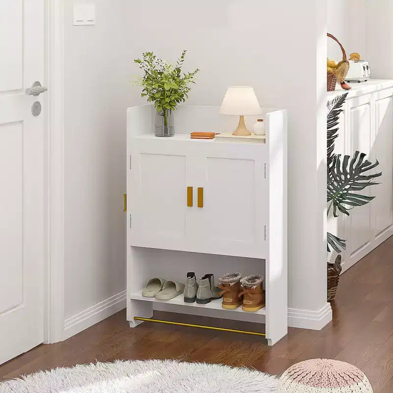 VECELO Mobiletto Contenitore da Bagno, Mobiletto a Terra Indipendente o Organizzatore da Parete con 2 Ante e 1 Ripiano Aperto, Bianco