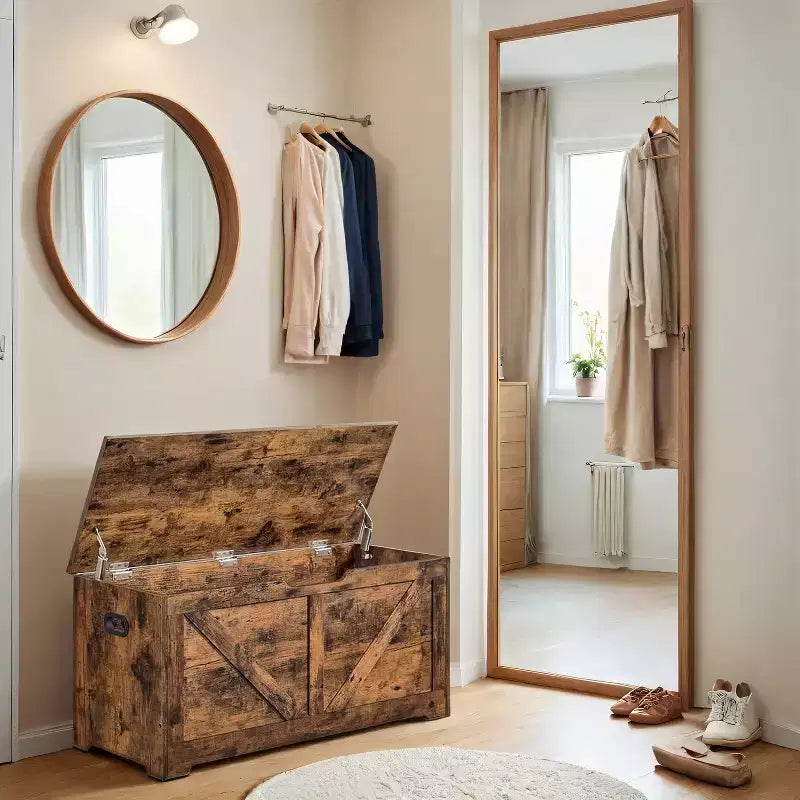 Panca Contenitore in Stile Rustico con Cerniere di Sicurezza - Soluzione Versatile per Ingresso, Camera da Letto e Soggiorno