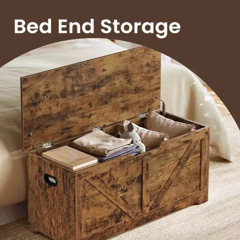 Panca Contenitore in Stile Rustico con Cerniere di Sicurezza - Soluzione Versatile per Ingresso, Camera da Letto e Soggiorno
