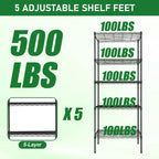 BestMassage Scaffale a 5 livelli Scaffale in filo metallico Unità scaffalatura robusta regolabile Certificato NSF