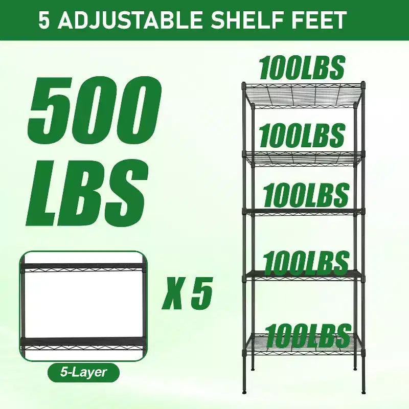 BestMassage Scaffale a 5 livelli Scaffale in filo metallico Unità scaffalatura robusta regolabile Certificato NSF