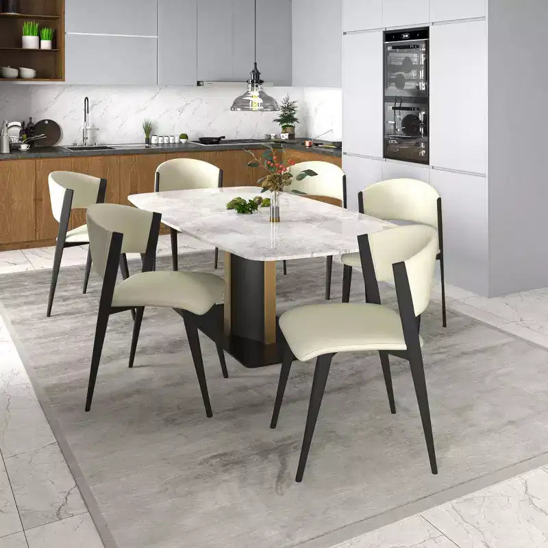 LeisureMod Aspen Series Sedie da pranzo imbottite set da 2 con sedili in pelle e telaio e gambe in ferro nero, moderne per cucina, sala da pranzo, caffè