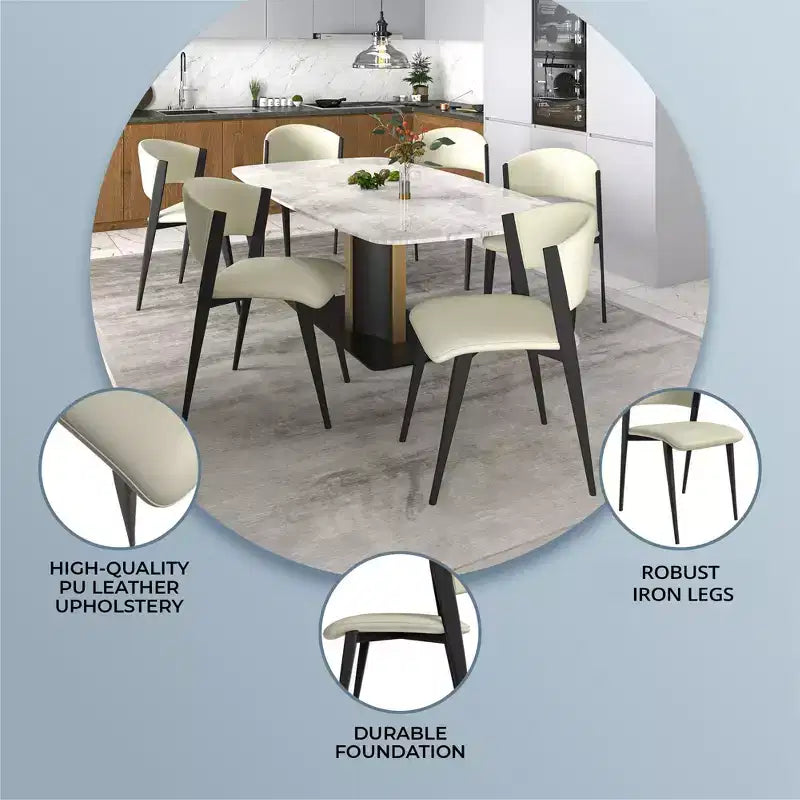 LeisureMod Aspen Series Sedie da pranzo imbottite set da 2 con sedili in pelle e telaio e gambe in ferro nero, moderne per cucina, sala da pranzo, caffè
