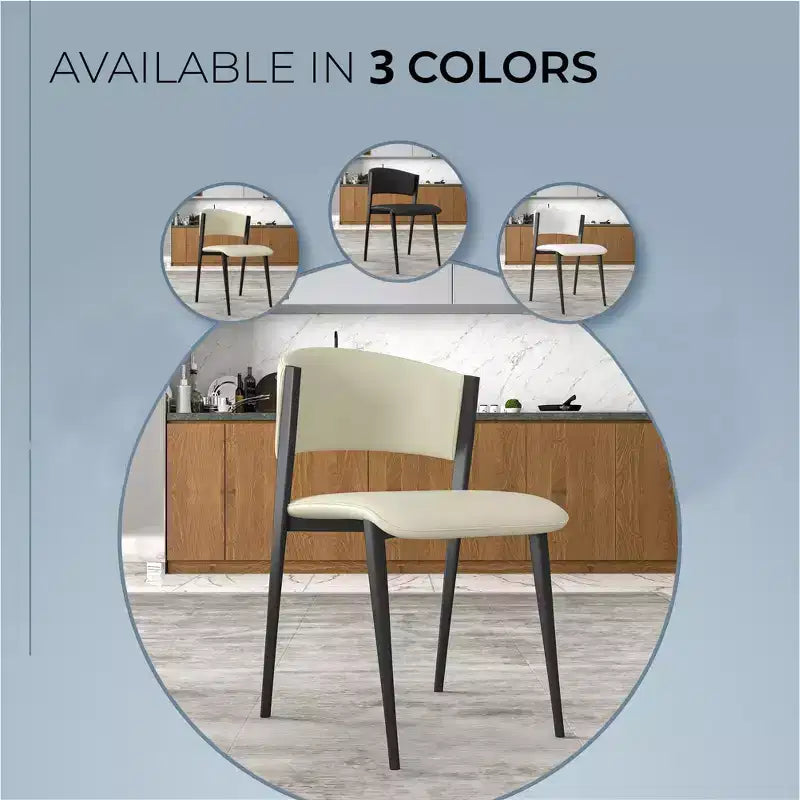 LeisureMod Aspen Series Sedie da pranzo imbottite set da 2 con sedili in pelle e telaio e gambe in ferro nero, moderne per cucina, sala da pranzo, caffè