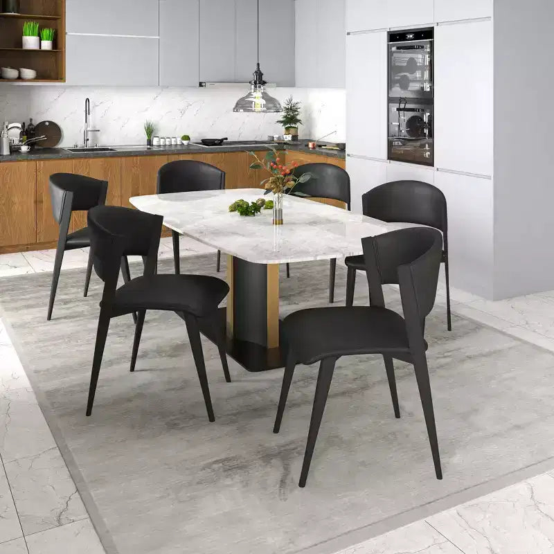 LeisureMod Aspen Series Sedie da pranzo imbottite set da 2 con sedili in pelle e telaio e gambe in ferro nero, moderne per cucina, sala da pranzo, caffè