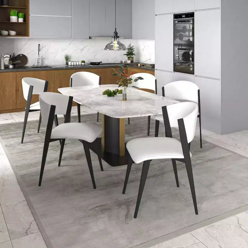 LeisureMod Aspen Series Sedie da pranzo imbottite set da 2 con sedili in pelle e telaio e gambe in ferro nero, moderne per cucina, sala da pranzo, caffè