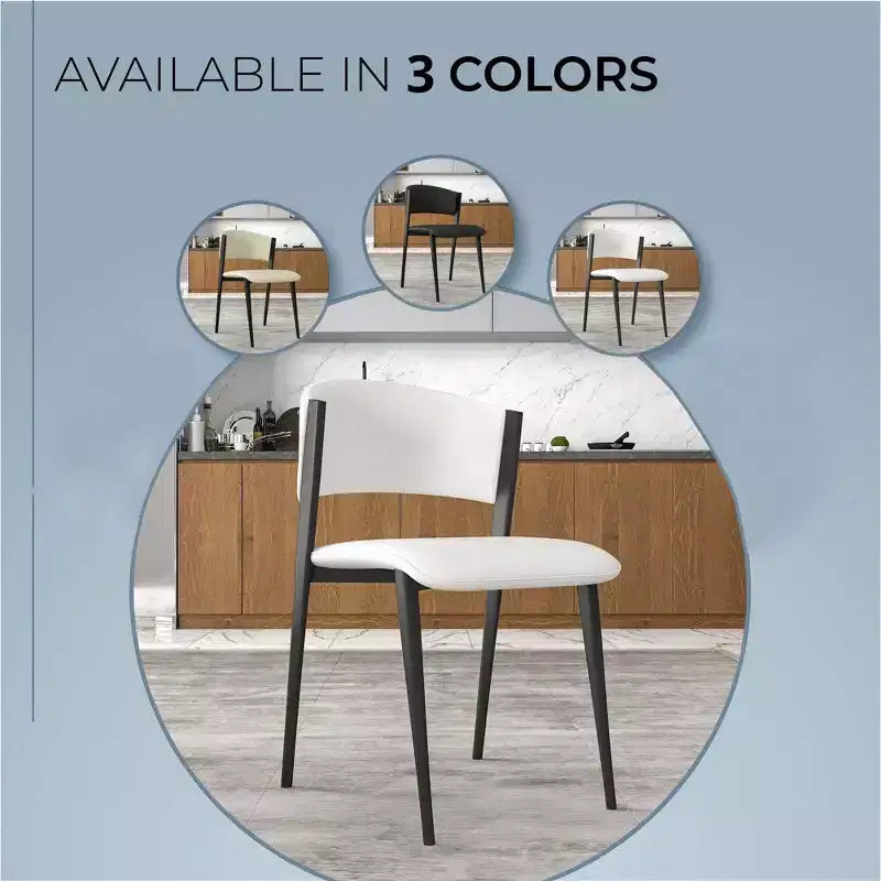 LeisureMod Aspen Series Sedie da pranzo imbottite set da 2 con sedili in pelle e telaio e gambe in ferro nero, moderne per cucina, sala da pranzo, caffè