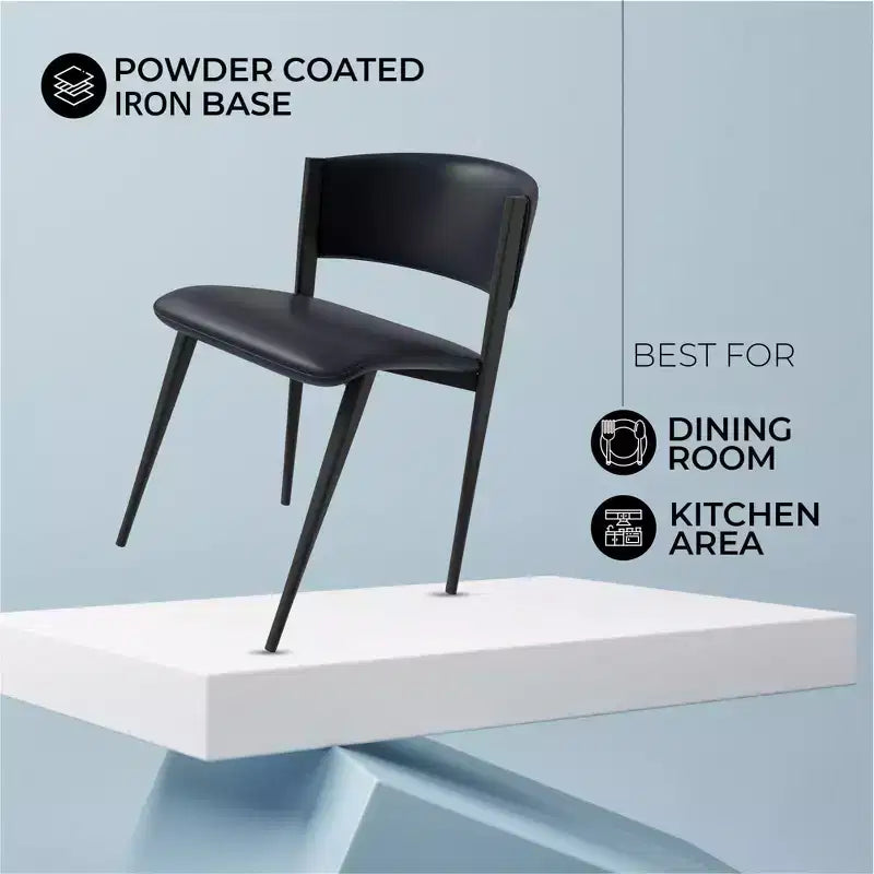 LeisureMod Aspen Series Sedie da pranzo imbottite set da 2 con sedili in pelle e telaio e gambe in ferro nero, moderne per cucina, sala da pranzo, caffè