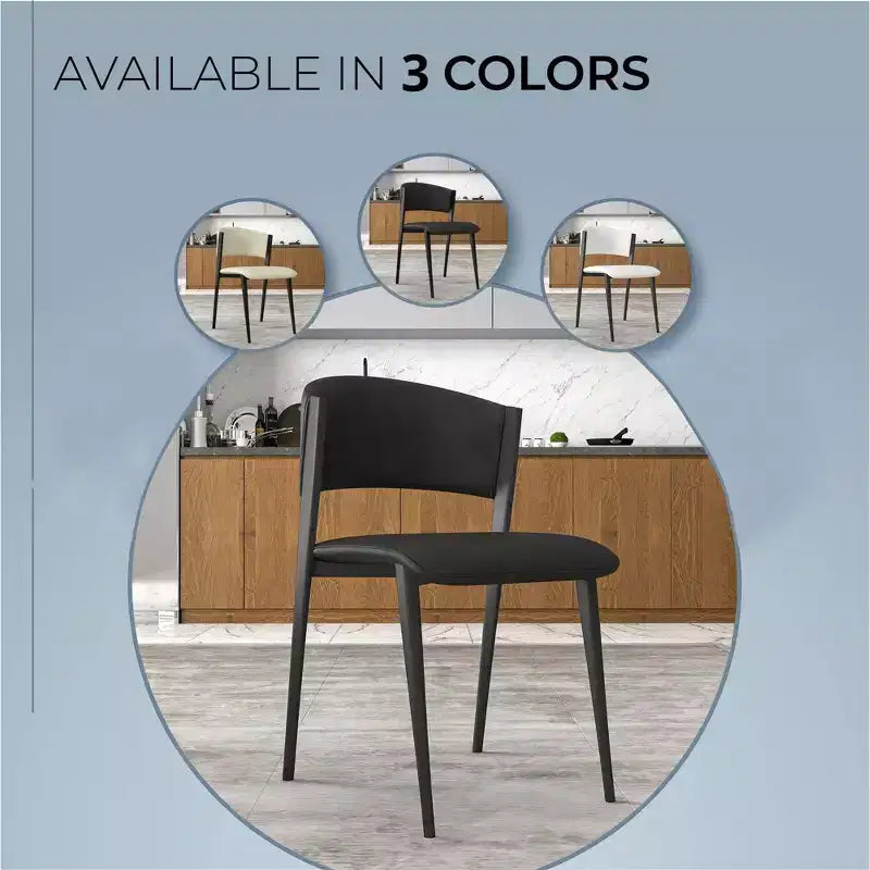 LeisureMod Aspen Series Sedie da pranzo imbottite set da 2 con sedili in pelle e telaio e gambe in ferro nero, moderne per cucina, sala da pranzo, caffè