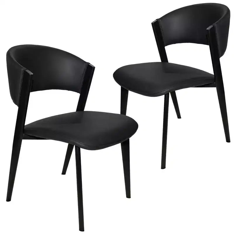 LeisureMod Aspen Series Upholstered Dining Chairs Set of 2  Leather Seats with Black Iron Frame and Legs, Modern Kitchen, Dining Room, Cafe Seating