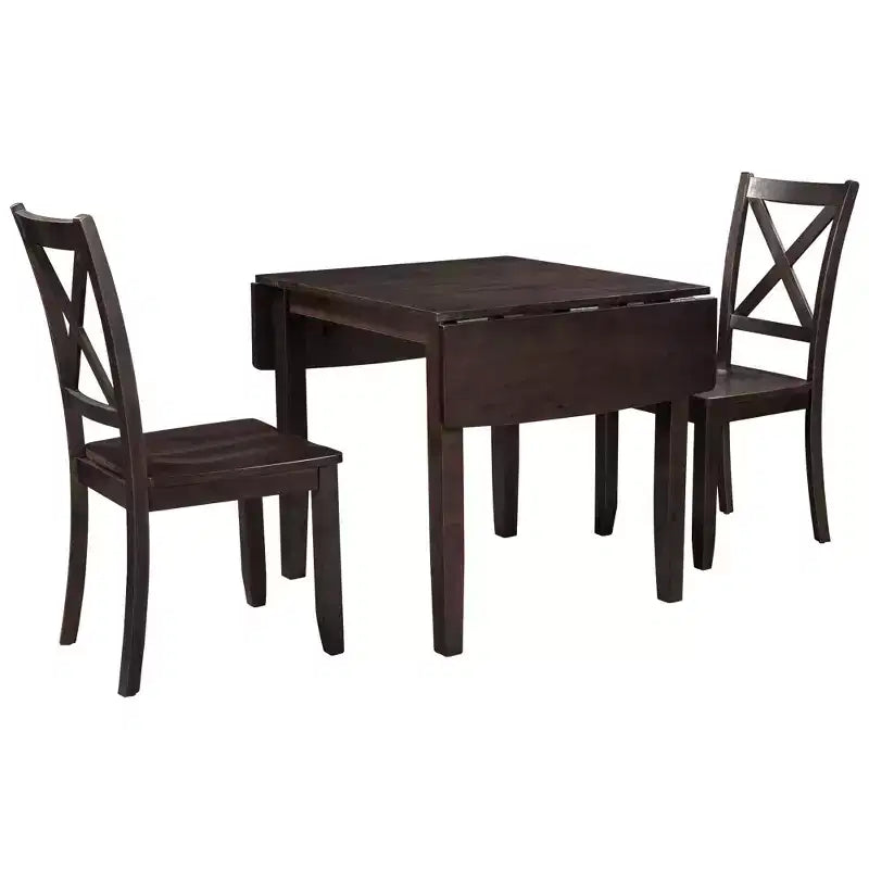 Set da pranzo ad angolo Whisen da 3 pezzi con tavolo in legno con alette a ribalta e 2 sedie con schienale a X